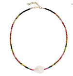 Load image into Gallery viewer, MULTI TOURMALINE SINGLE BAROQUE PEARL GEMSTONE NECKLACE - Millo Jewelry
