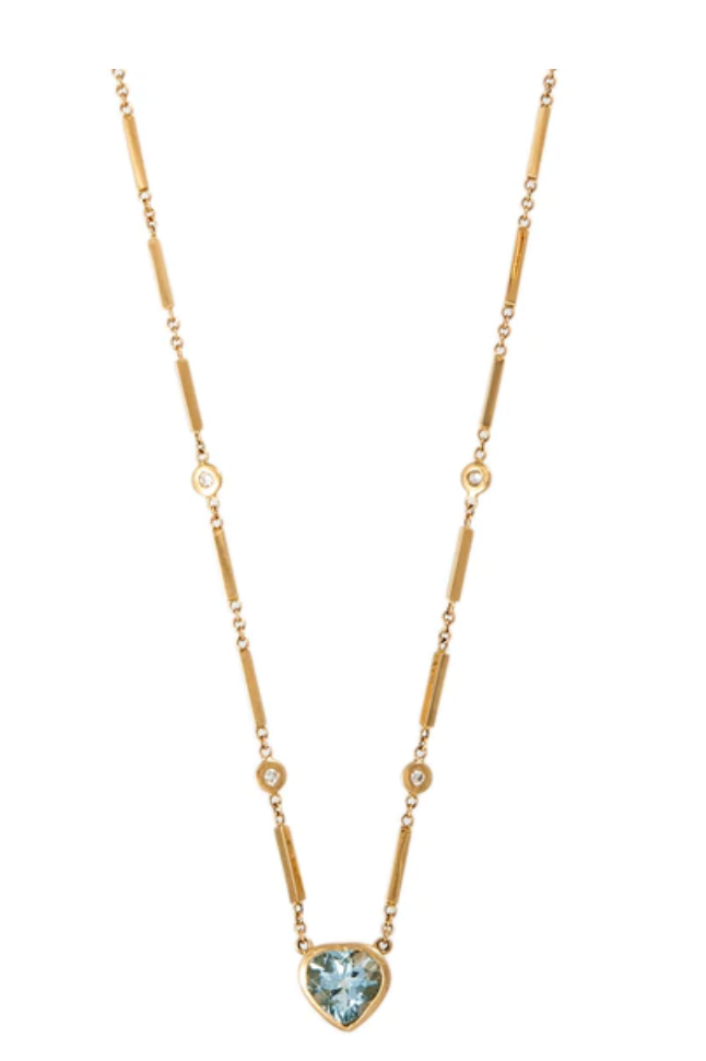 AQUAMARINE HEART DIAMOND SMOOTH BAR NECKLACE - Millo Jewelry