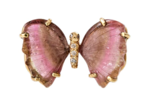SMALL PINK + BROWN TOURMALINE PAVE DIAMOND BUTTERFLY RING - Millo Jewelry