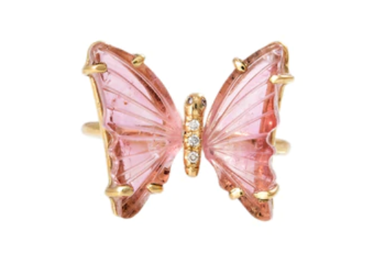 SMALL POINTED PINK TOURMALINE PAVE DIAMOND BUTTERFLY RING - Millo Jewelry