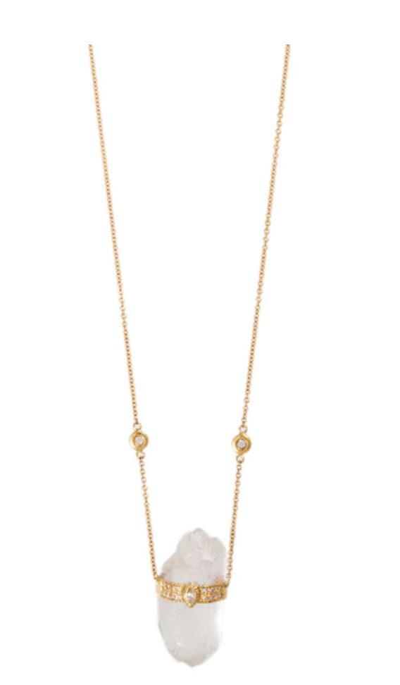RAW CLEAR QUARTZ + MARQUISE DIAMOND PAVE CAP CRYSTAL NECKLACE - Millo Jewelry
