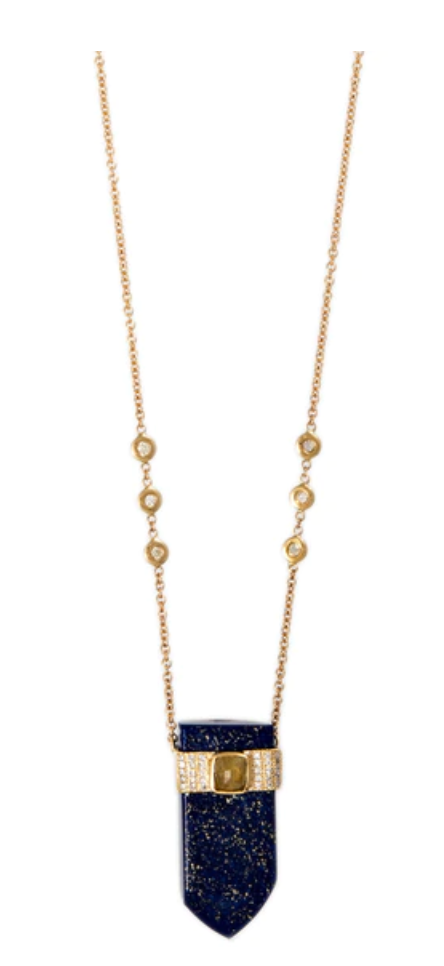 LAPIS POINTED + ROSE CUT DIAMOND PAVE CAP NECKLACE - Millo Jewelry