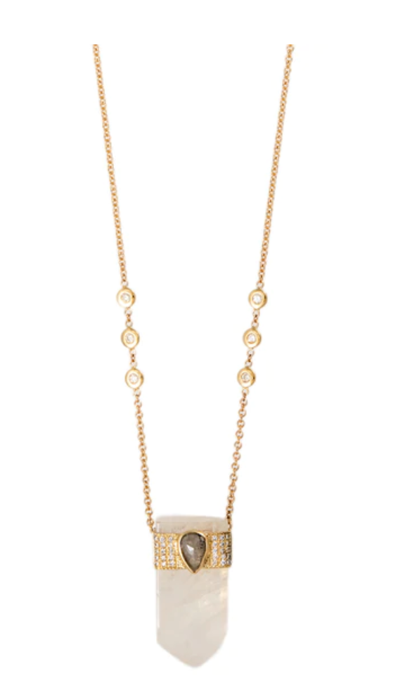 MOONSTONE POINTED + ROSE CUT DIAMOND PAVE CAP NECKLACE - Millo Jewelry