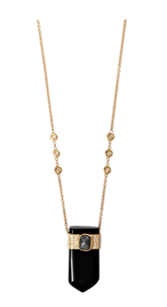 ONYX POINTED + ROSE CUT DIAMOND PAVE CAP NECKLACE - Millo Jewelry