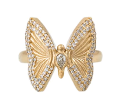 SMALL PAVE TEARDROP DIAMOND CENTER BUTTERFLY RING - Millo Jewelry
