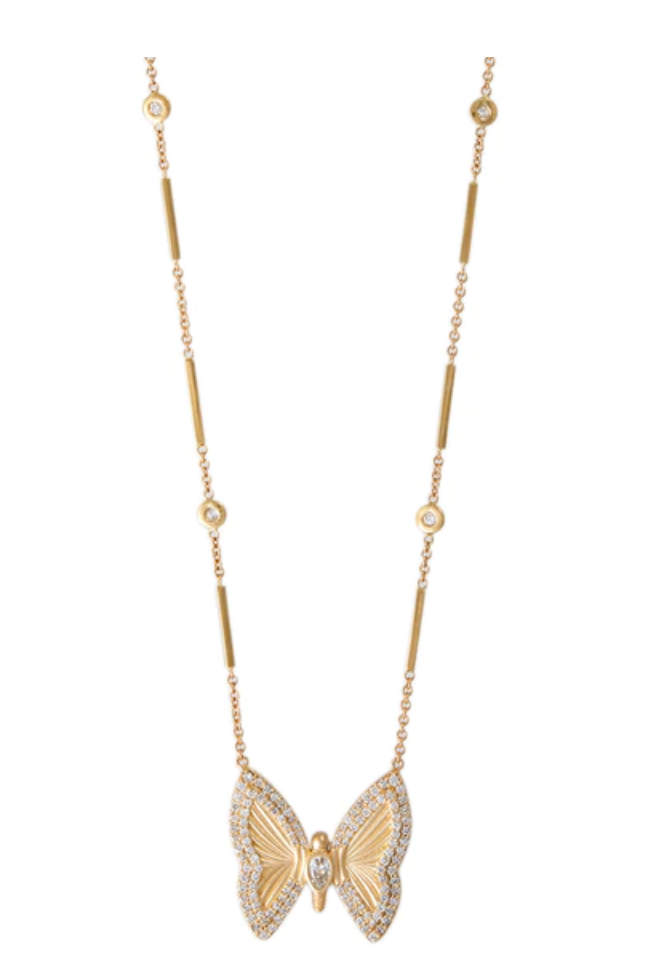 LARGE PAVE TEARDROP DIAMOND CENTER BUTTERFLY NECKLACE - Millo Jewelry