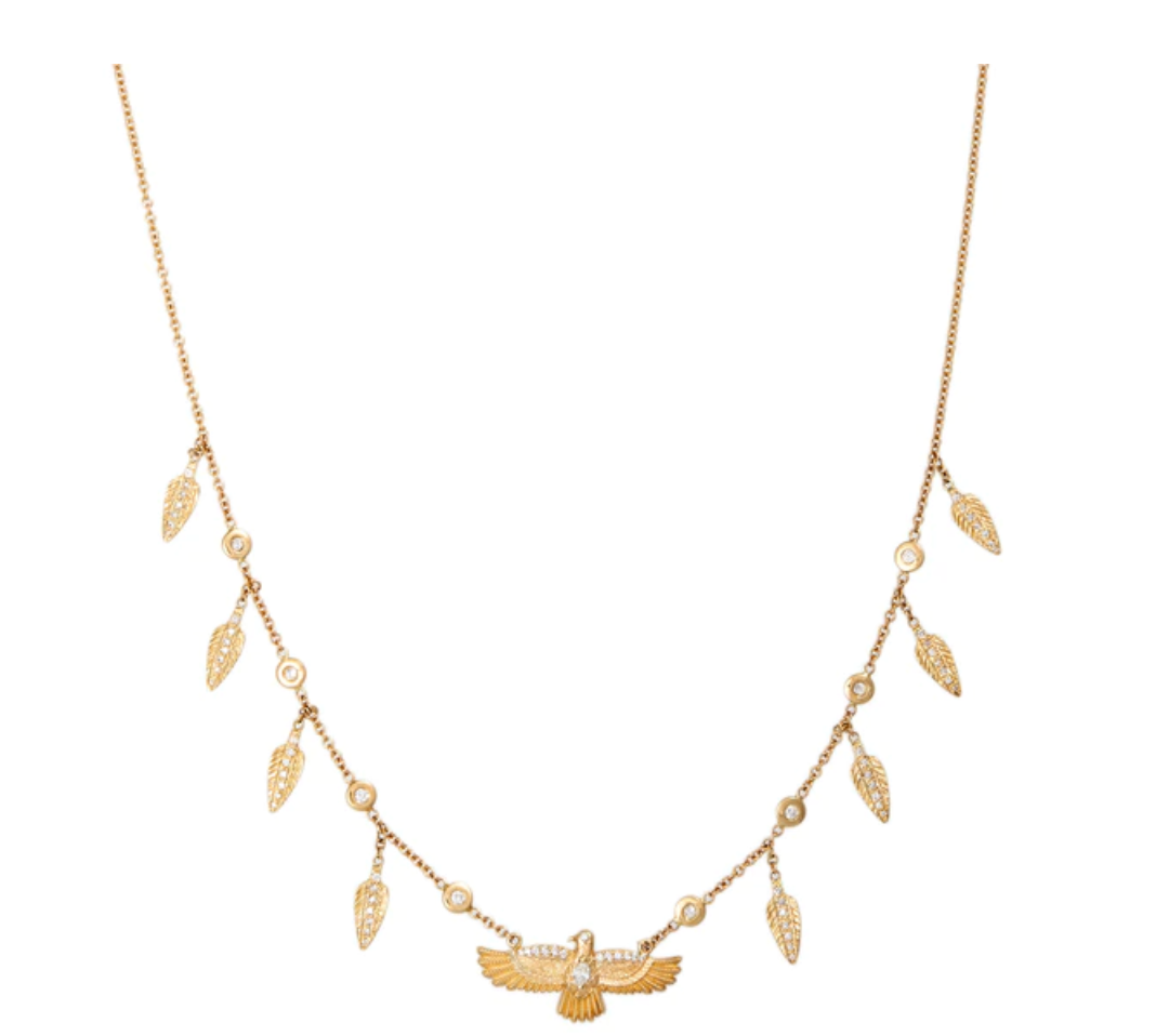 PAVE MARQUISE DIAMOND CENTER THUNDERBIRD + FEATHER SHAKER NECKLACE - Millo Jewelry