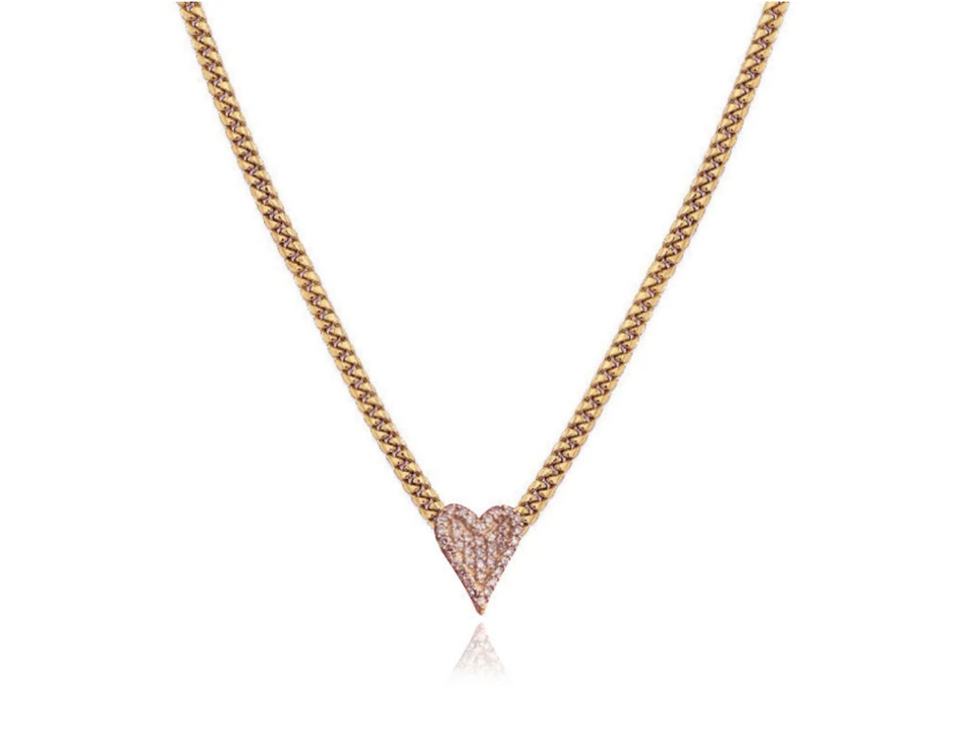 Pave Heart Cuban Chain Necklace - Millo Jewelry