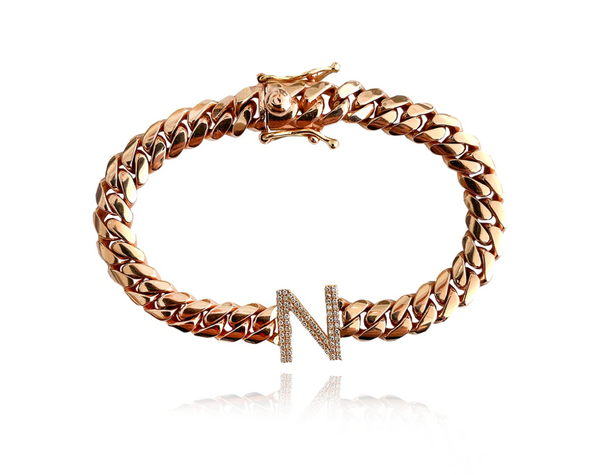 Diamond Initial Cuban Link Bracelet - Millo Jewelry