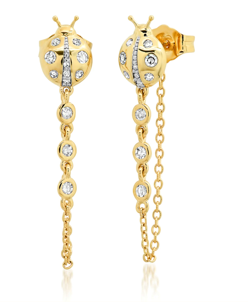 Diamond Ladybug Stud with Diamond Chain - Millo Jewelry