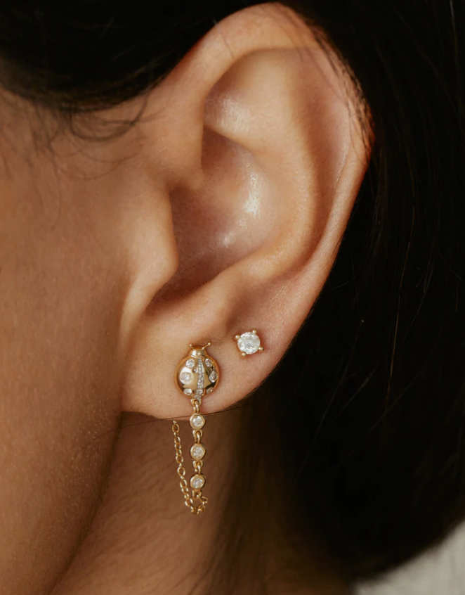 Diamond Ladybug Stud with Diamond Chain - Millo Jewelry