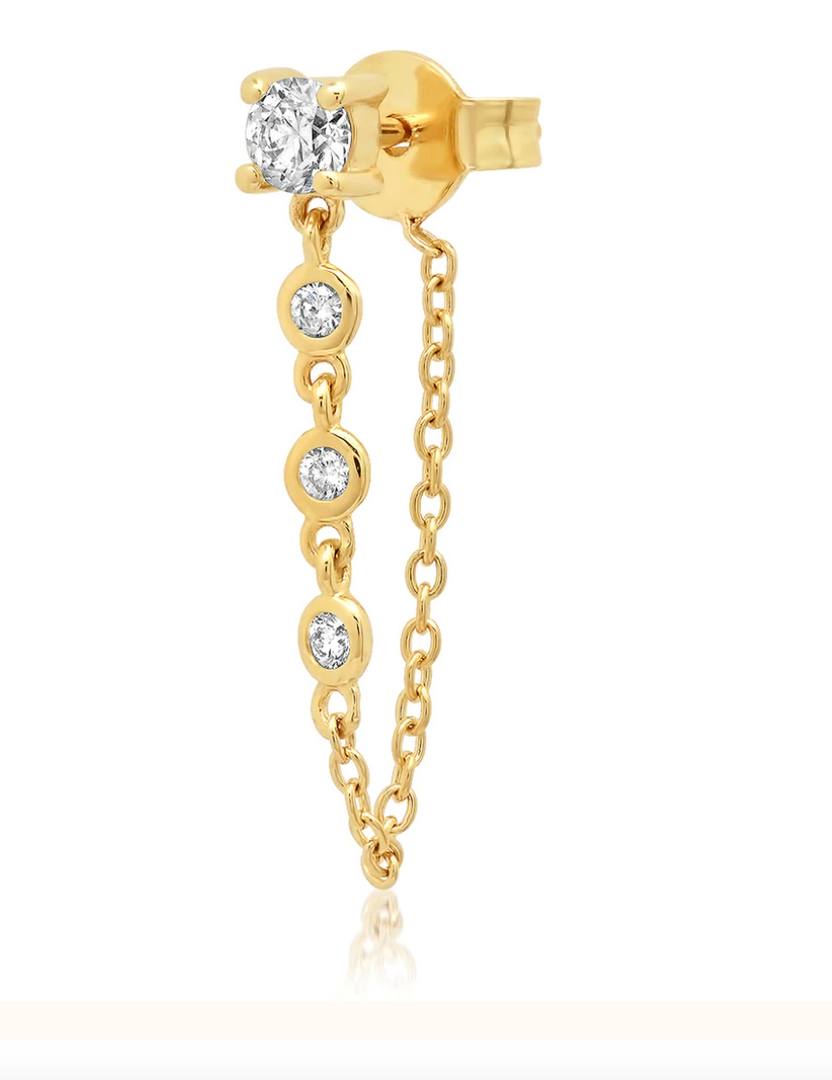 Single Diamond Stud with Diamond Chain - Millo Jewelry