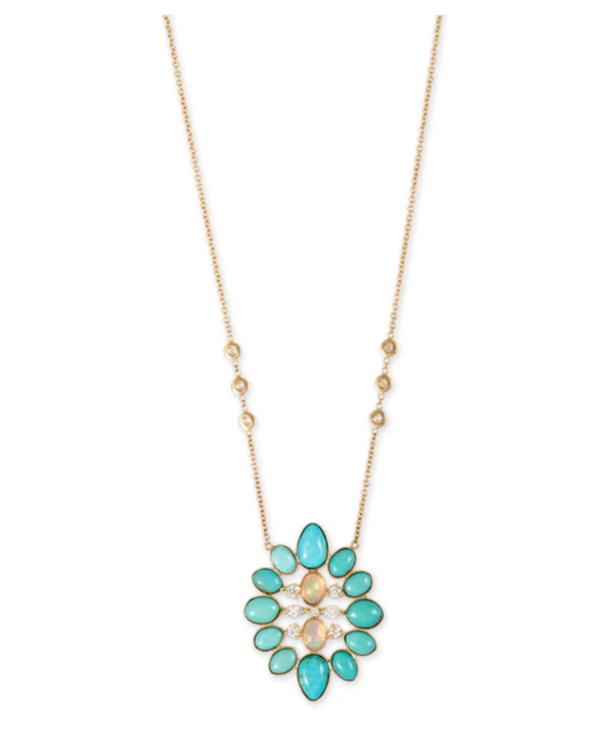 DIAMOND + TURQUOISE OPAL BLOSSOM NECKLACE - Millo Jewelry