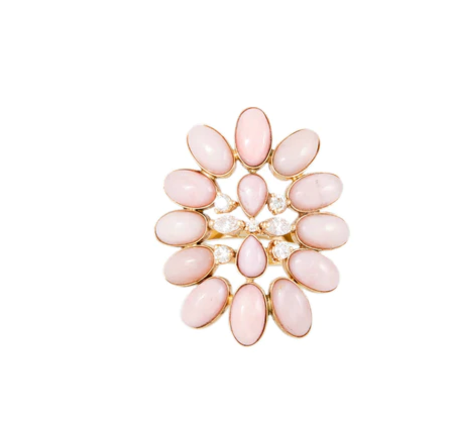 DIAMOND + PINK OPAL BLOSSOM RING - Millo Jewelry