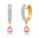 Load image into Gallery viewer, Diamond Huggies with Pink Sapphire Tear Drop - Millo Jewelry
