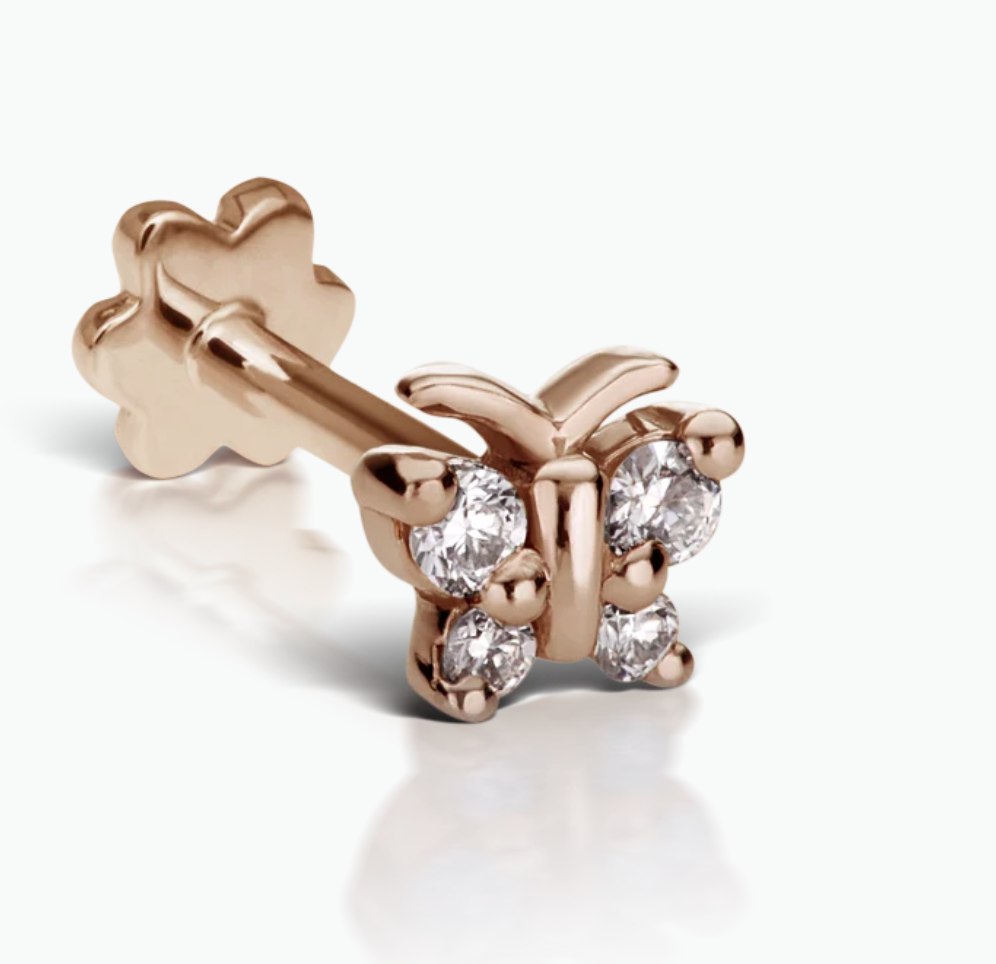 Diamond Butterfly Threaded Stud Earring - Millo Jewelry