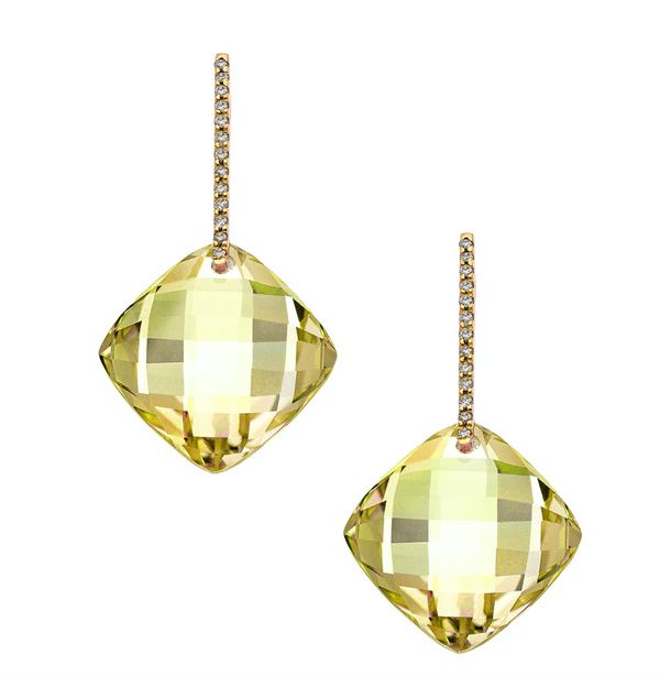 Reid Earrings Yellow Gold Lemon Quartz LG Cushion - Millo Jewelry