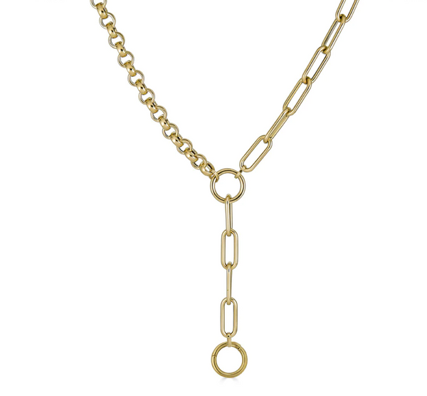 HALF ROUND PAPERCLIP & HALF ROLO WITH LARIAT CHAIN - Millo Jewelry