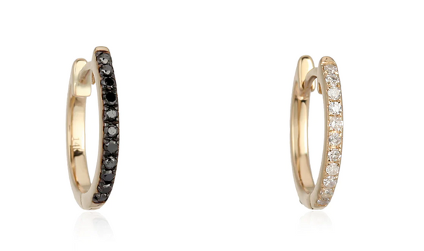 ONE SIDE BLACK DIAMOND ONE SIDE DIAMOND HUGGIES - Millo Jewelry
