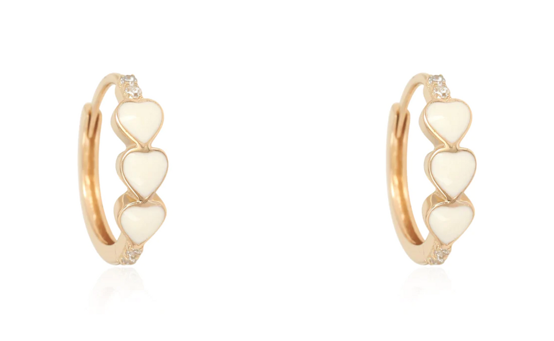 WHITE ENAMEL HEART HUGGIES WITH DIAMONDS - Millo Jewelry
