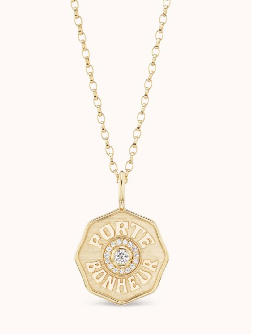 Raised Gold Mini Diamond Halo Porte Bonheur Necklace - Millo Jewelry