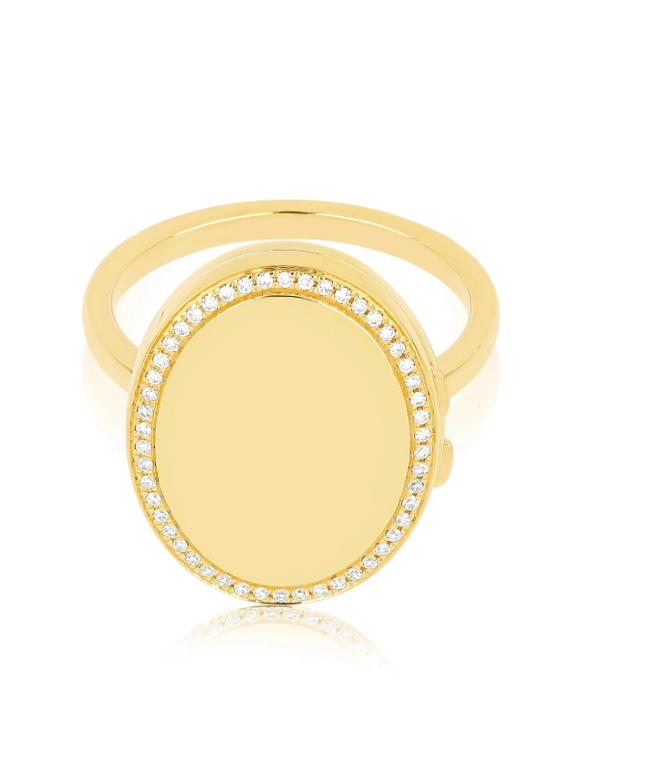 GOLD AND DIAMOND OVAL LOCKET RING - Millo Jewelry