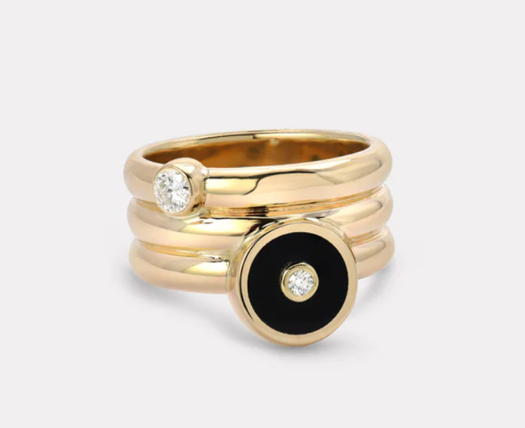 TRIPLE COIL MINI COMPASS RING WITH BLACK ONYX - Millo Jewelry