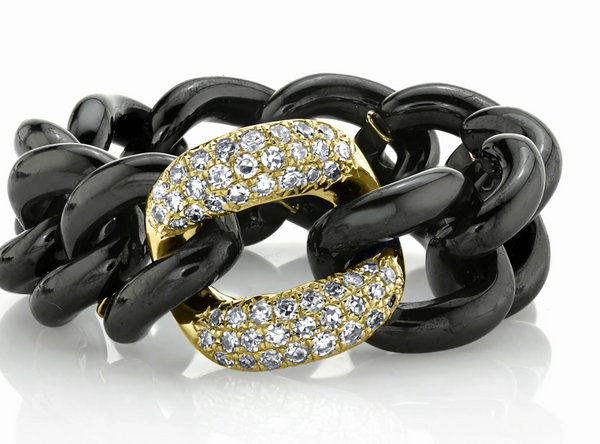 Diamond Black Ceramic Medium Link Ring - Millo Jewelry