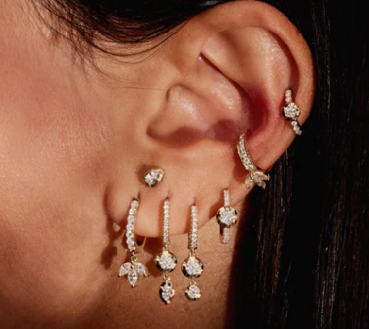 Marquise Diamond Blossom Drop Oval Pave Mini Hoop - Millo Jewelry