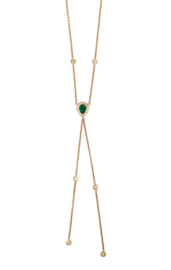 Pave Emerald Teardrop Diamond Bolo Y Necklace - Millo Jewelry
