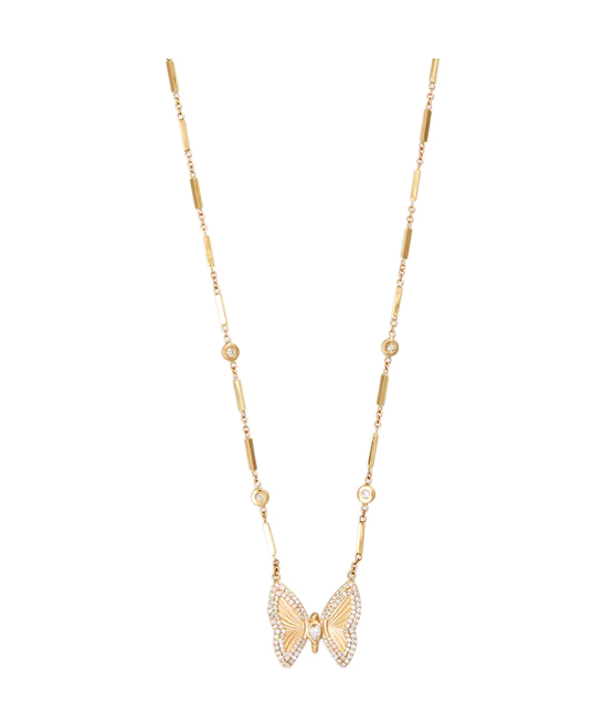 SMALL PAVE TEARDROP DIAMOND CENTER BUTTERFLY NECKLACE - Millo Jewelry