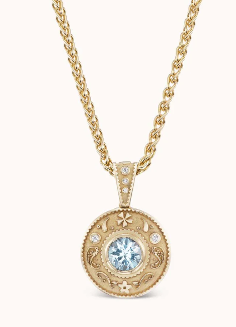 SOUTHWESTERN ROUND CHARM NECKLACE AQUAMARINE - Millo Jewelry