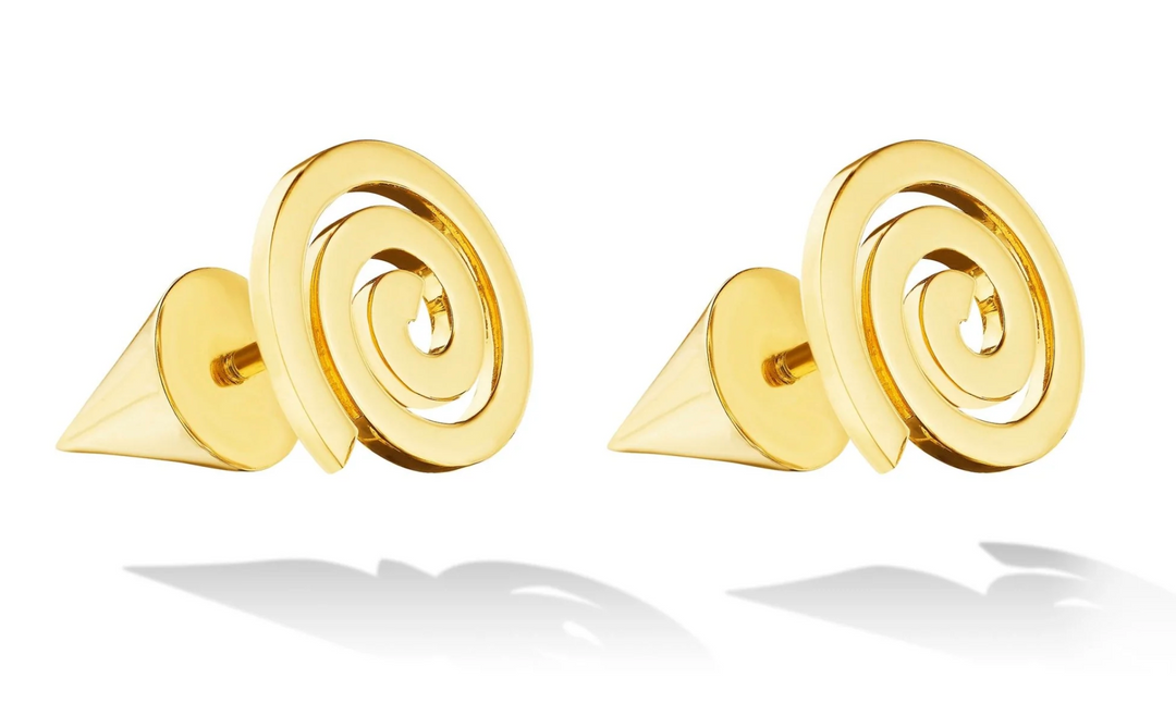 Yellow Gold Essence Stud Earrings with Cone - Millo Jewelry