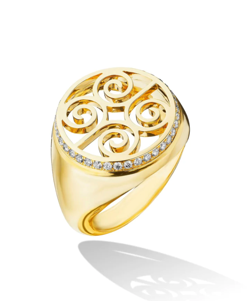 Yellow Gold Essence Signet Pinky Ring with Pavé Diamonds - Millo Jewelry