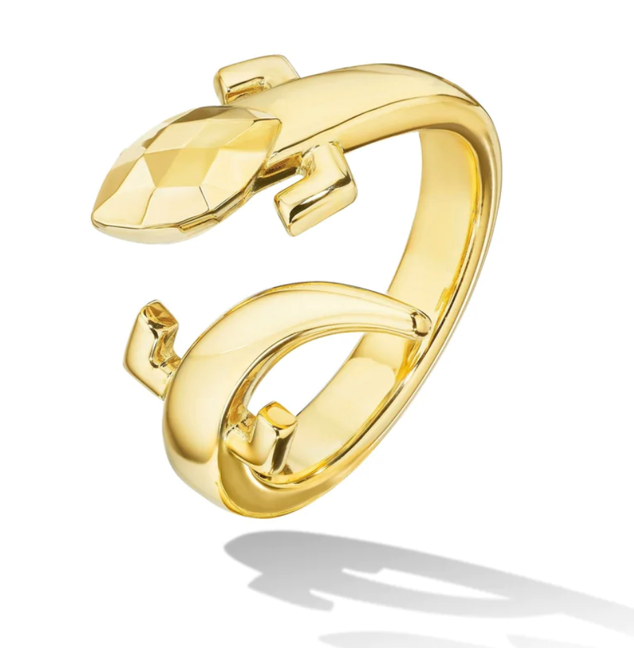 Yellow Gold Origin Bypass Ring with Facets - Millo Jewelry