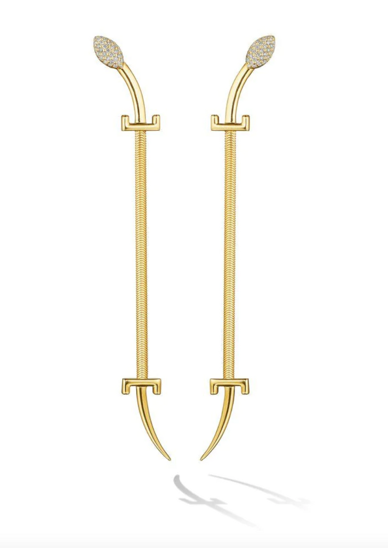 Yellow Gold Origin Drop Earrings with Pave Diamonds - Millo Jewelry
