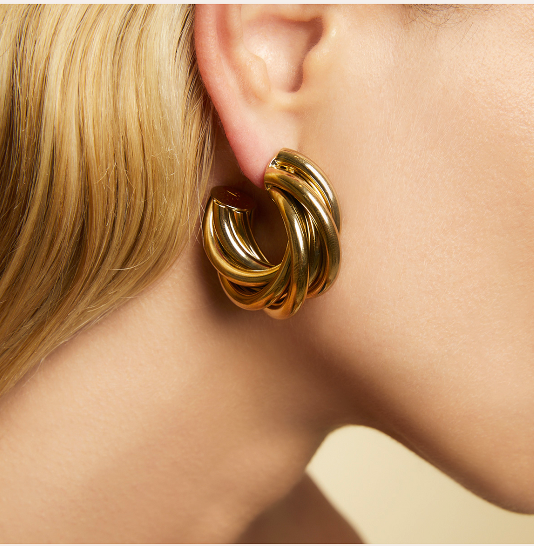 Atik hoop earrings small size gold - Millo Jewelry