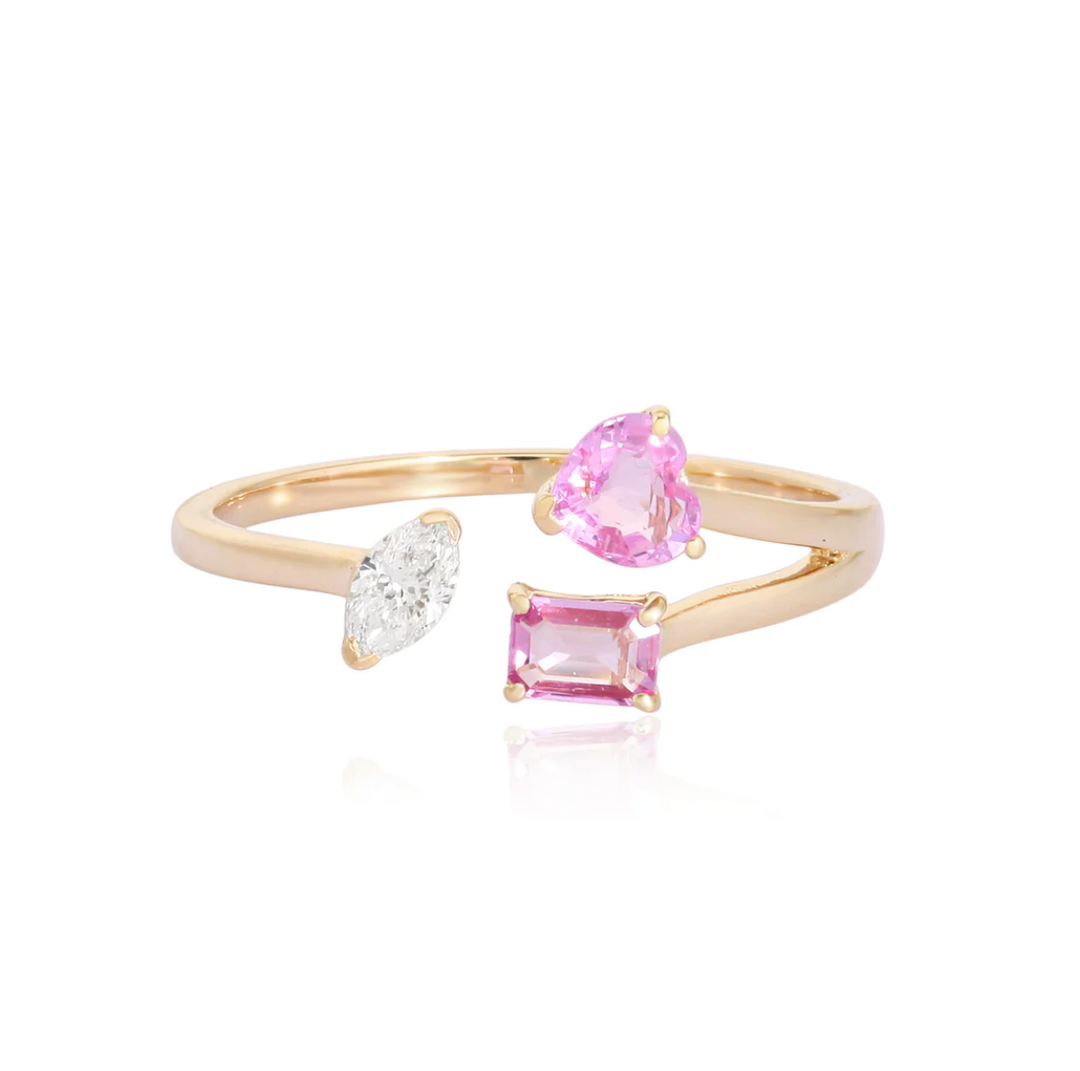FANCY PINK SAPPHIRE AND MARQUISE DIAMOND OPEN RING - Millo Jewelry