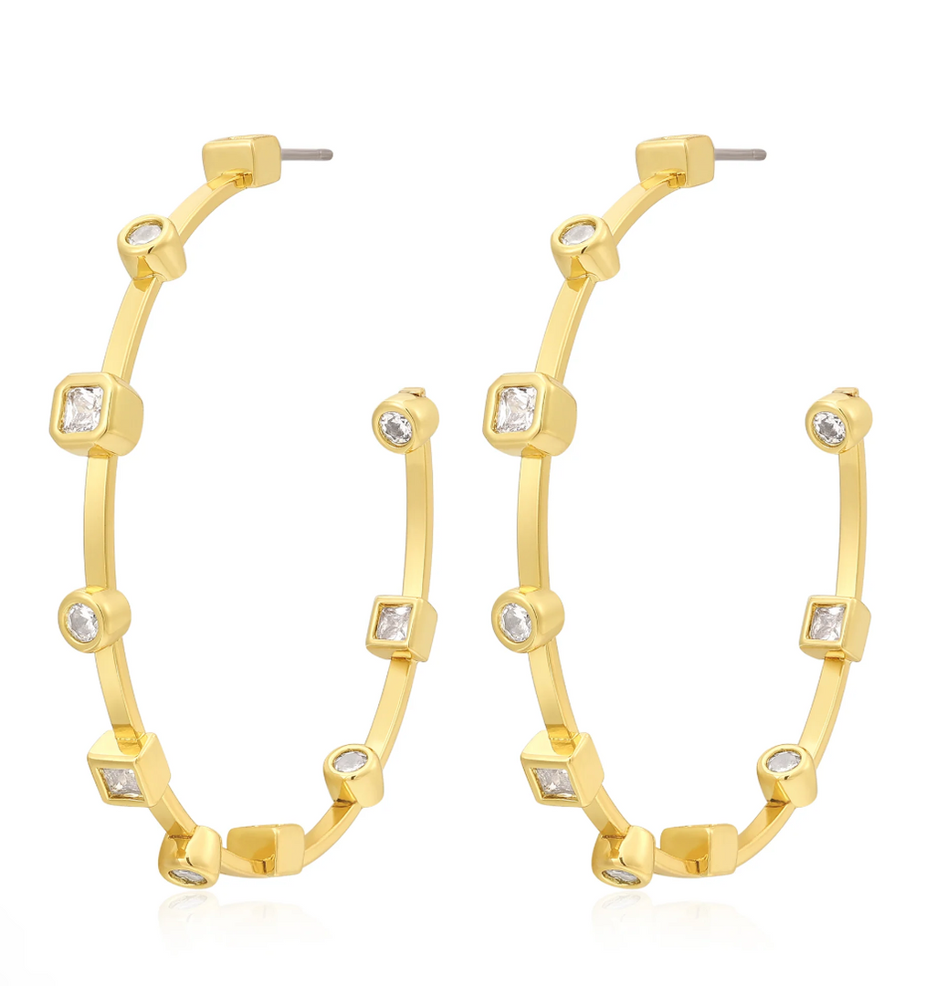 BEZEL STONE HOOPS- GOLD - Millo Jewelry