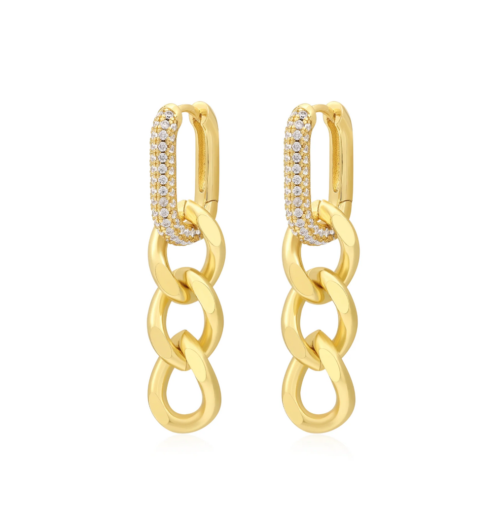 HANGING PAVE CHAIN LINK HUGGIES- GOLD - Millo Jewelry
