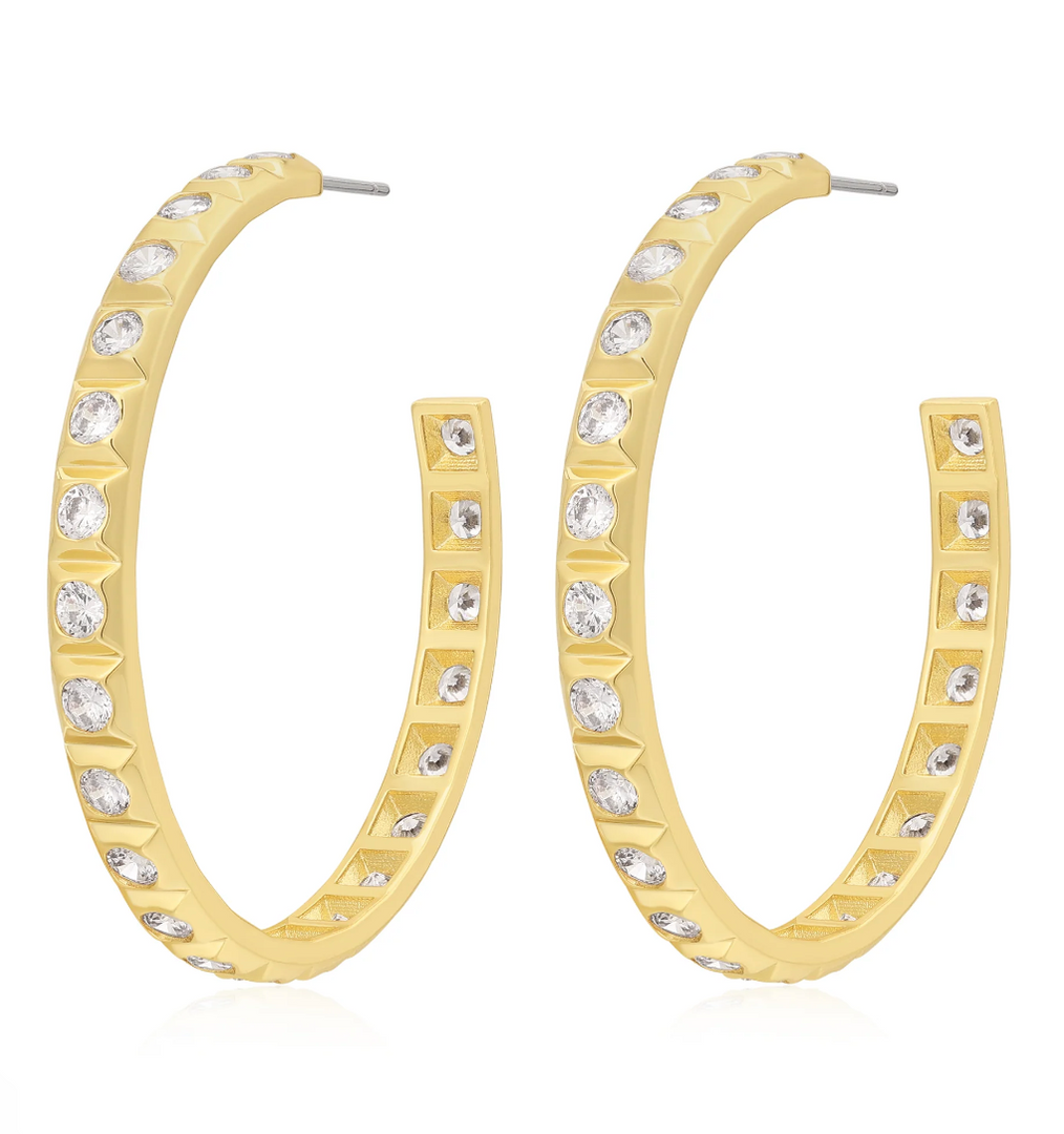 XL PYRAMID STUD HOOPS- GOLD - Millo Jewelry