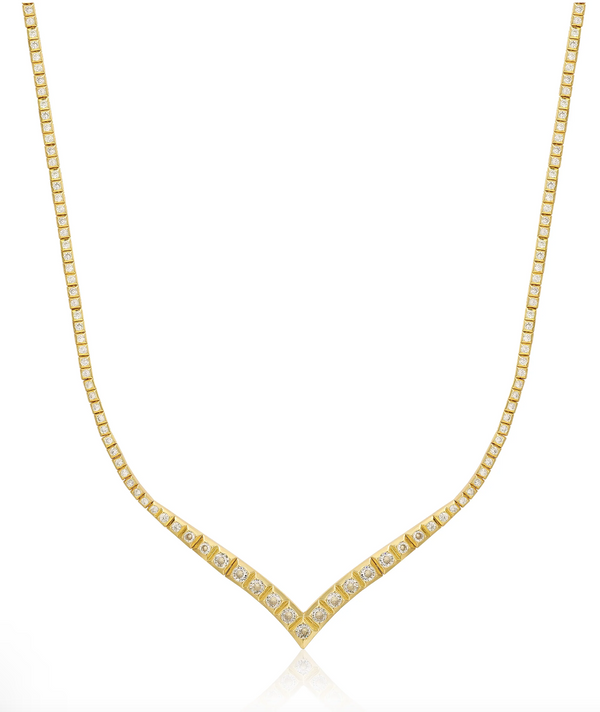 PYRAMID V TENNIS NECKLACE- GOLD - Millo Jewelry