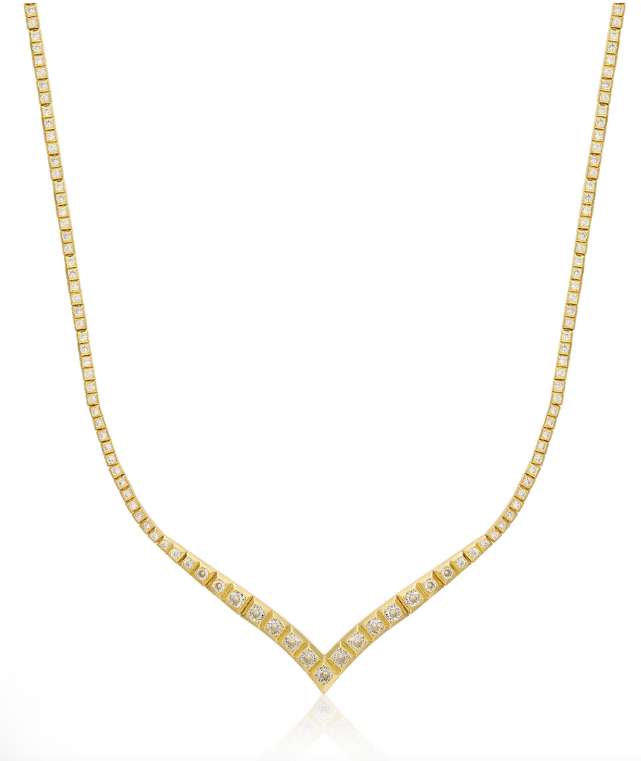 PYRAMID V TENNIS NECKLACE- GOLD - Millo Jewelry