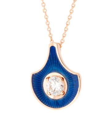 SELIM MOUZANNAR PENDANT IN PINK GOLD AND NAVY BLUE ENAMEL SET WITH DIAMOND - Millo Jewelry