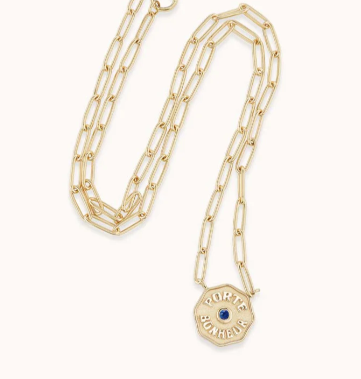 PETITE PORTE BONHEUR RAISED GOLD BLUE SAPPHIRE - Millo Jewelry