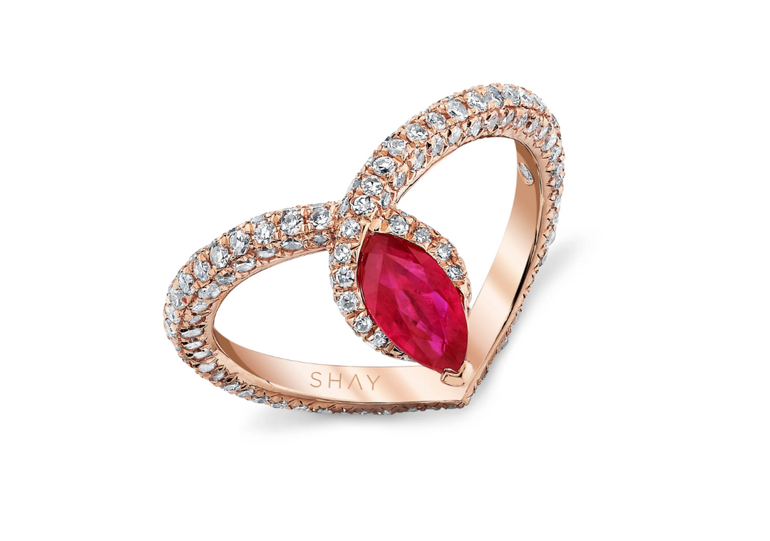 RUBY CHEVRON PINKY RING - Millo Jewelry