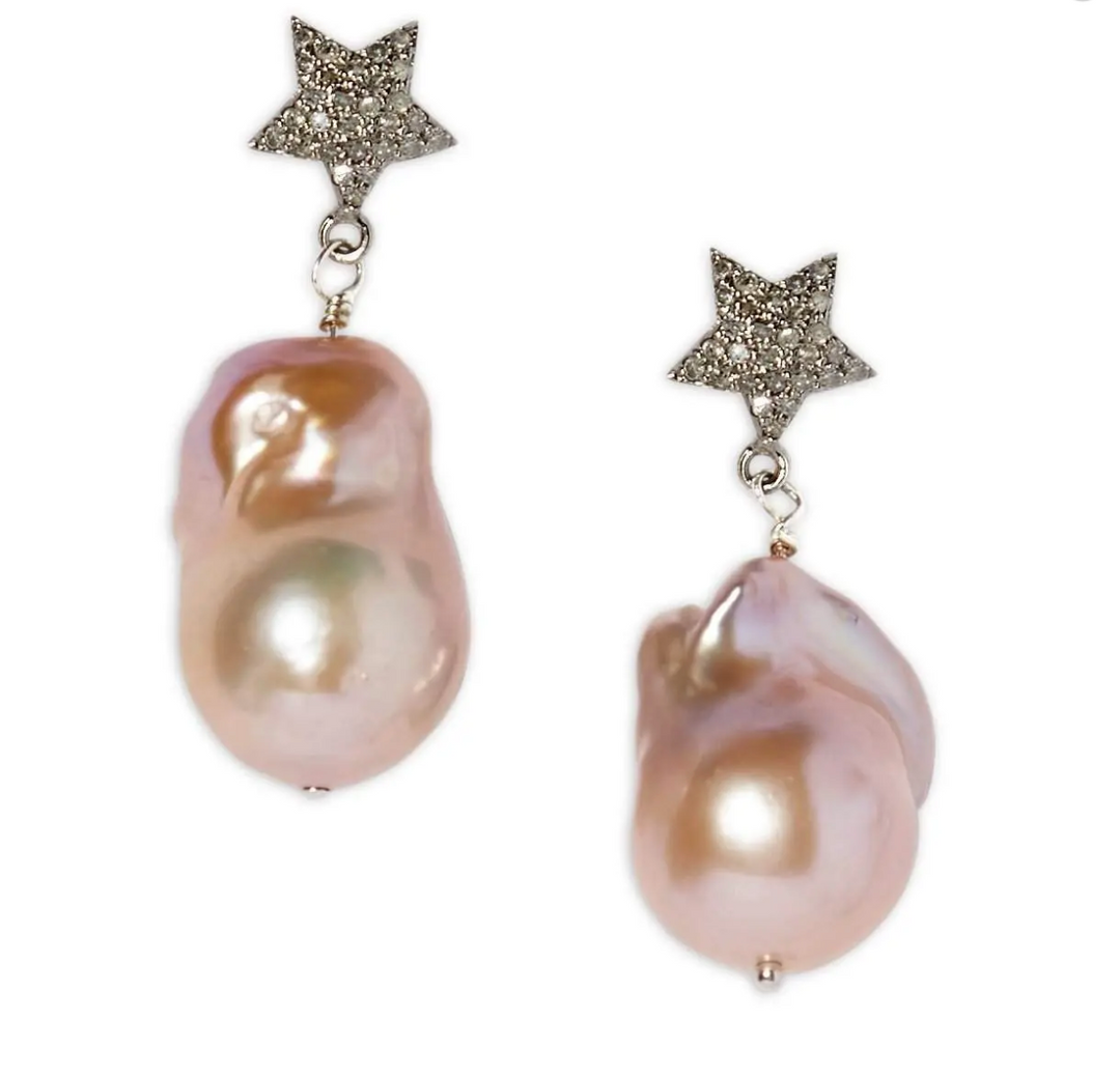 DIAMOND STAR AND BAROQUE PEARL EARRINGS - Millo Jewelry