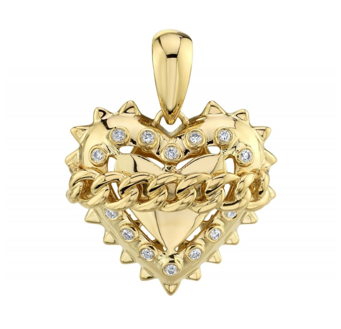 14K Gold Diamond Link Chain Heart Charm - Millo Jewelry