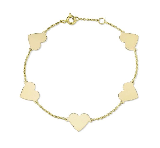 14K YELLOW GOLD 5 FLOATING HEART BRACELET - Millo Jewelry
