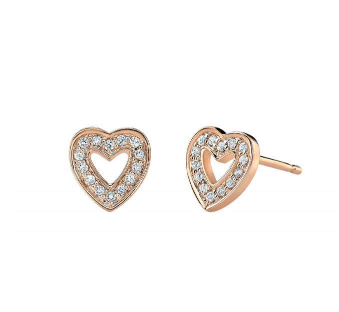 14K ROSE GOLD DIAMOND CUT OUT HEART STUD EARRINGS - Millo Jewelry